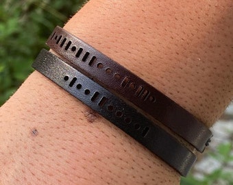 Pulsera de código Morse, pulsera de cuero personalizada, regalo conmemorativo por la pérdida del padre, el marido el hijo, los regalos de aniversario de los hombres para el novio