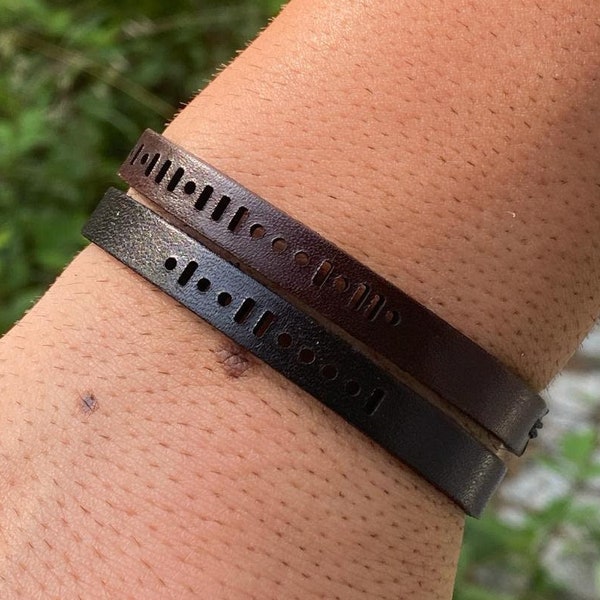 Morse Code Bracelet, Personalized Leather Bracelet, Memorial Gift for Loss of Father Husband Son, Men Anniversary Gifts for Boyfriend