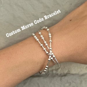Personalized Morse Code Sterling Silver Name Bracelet, Unique Gift for Her, Surprise Mother's Day, Couple Custom Morse Code Bracelet Idea