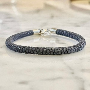 Stingray Bracelet with Silver Clasp, Genuine Leather Bracelet, Unisex Jewelry, Valentine&#39;s Day Gift, Husband Christmas Gifts Dad Gifts