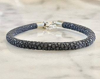 Stingray Bracelet with Silver Clasp, Genuine Leather Bracelet, Unisex Jewelry, Valentine's Day Gift, Husband Christmas Gifts Dad Gifts