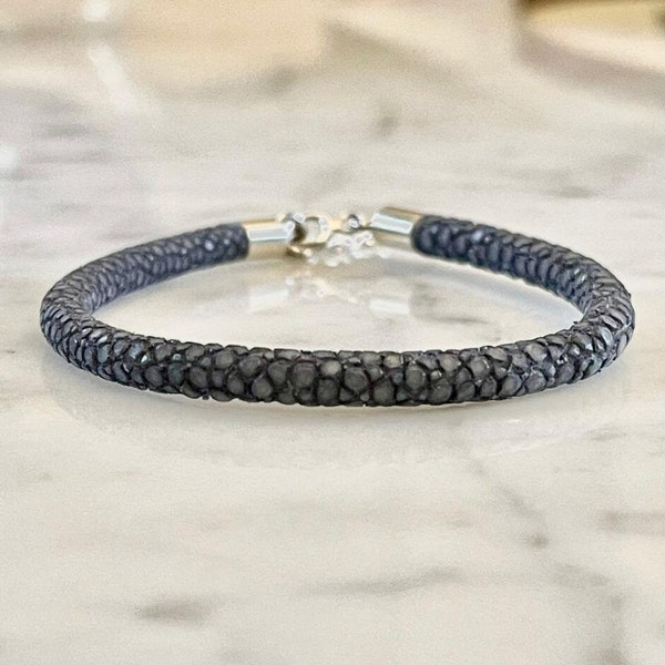 Stingray Bracelet with Silver Clasp, Genuine Leather Bracelet, Unisex Jewelry, Valentine's Day Gift, Husband Christmas Gifts Dad Gifts