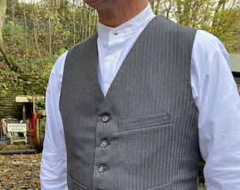 Vintage style waistcoat in charcoal with subtle pinstripe in red and silver - medium only