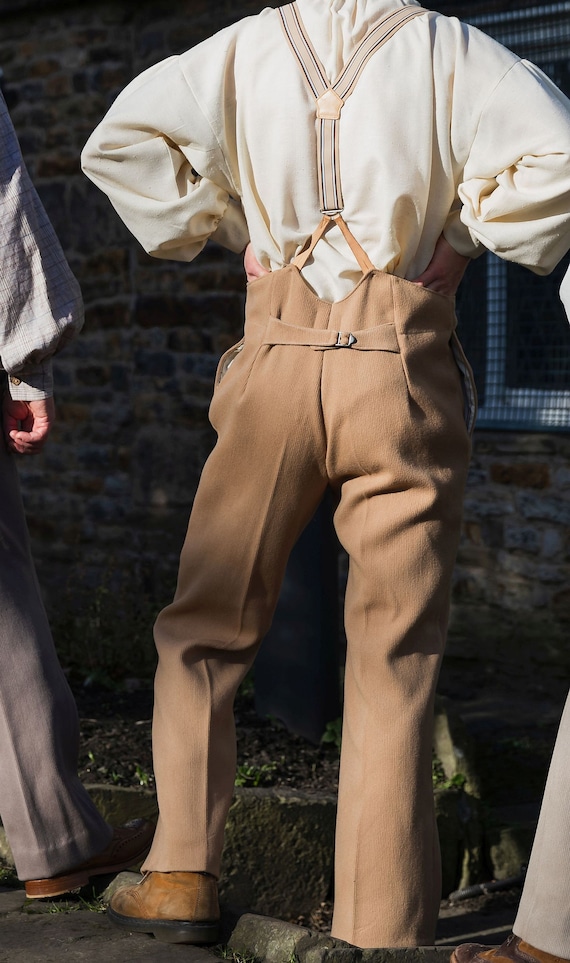 Pantalones de cintura alta para hombre en sarga de caballería | Etsy España