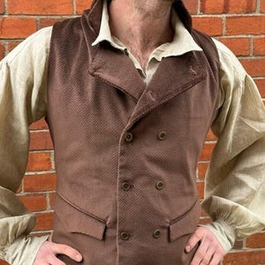 Double breasted velvet waistcoat in 18th century style, in brown chevron weave - small only