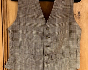 Prince of Wales check waistcoat in a smooth wool, vintage style, lined and backed in tan cotton  - small only