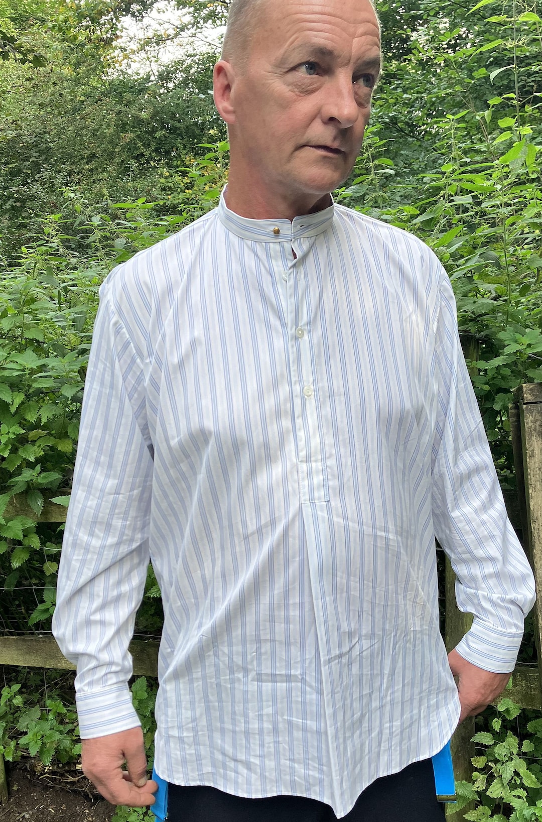 collarless shirt with tie