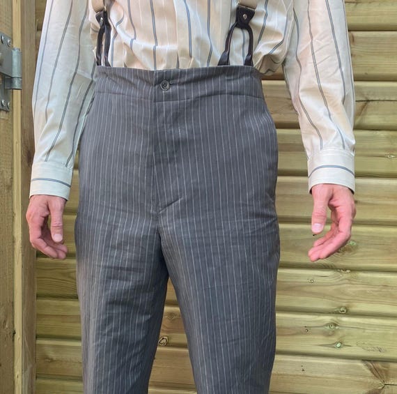 Pinstripe trouser in grey linen-cotton chambray