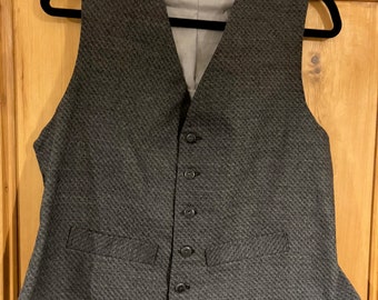 Medium only -  grey wool waistcoat in diamond weave wool
