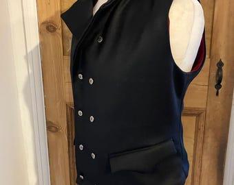 トップス Early 20th Century Black Wool Gilet Black Wool Double Breasted Waistcoat in 18th Century Style