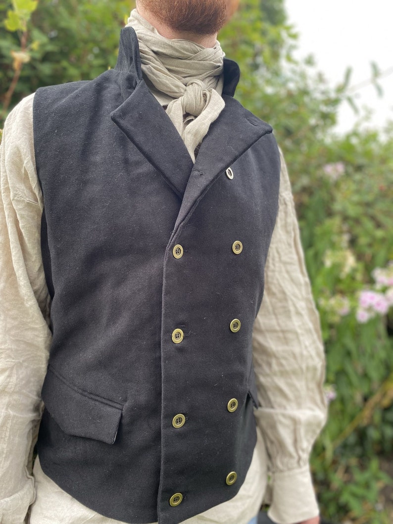 Regency Style Waistcoat in Black Moleskin Double Breasted 2 Etsy