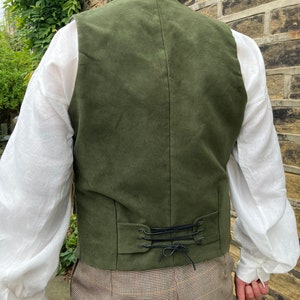 Olive green moleskin waistcoat, double breasted in Regency style, 2 flap pockets, all sizes image 2