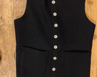 Harris tweed waistcoat in navy wool - Medium only - patch pockets, linen lined, laced tweed back, silver buttons