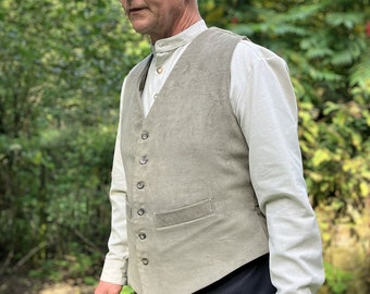 Lovat green waistcoat in cotton moleskin with moleskin back and cotton ticking lining