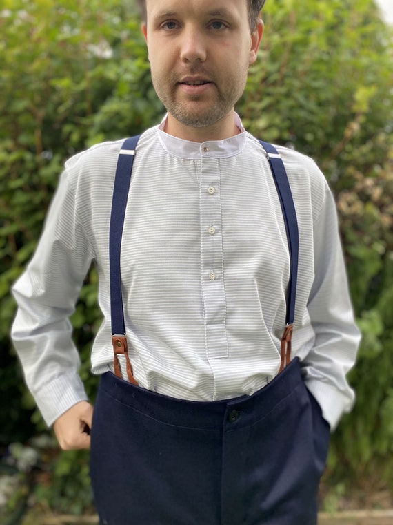 Collarless Shirt in Grey Horizontal 