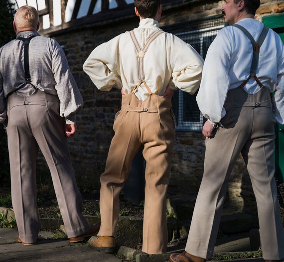 Pantalones de cintura alta para hombre en sarga de caballería | Etsy España