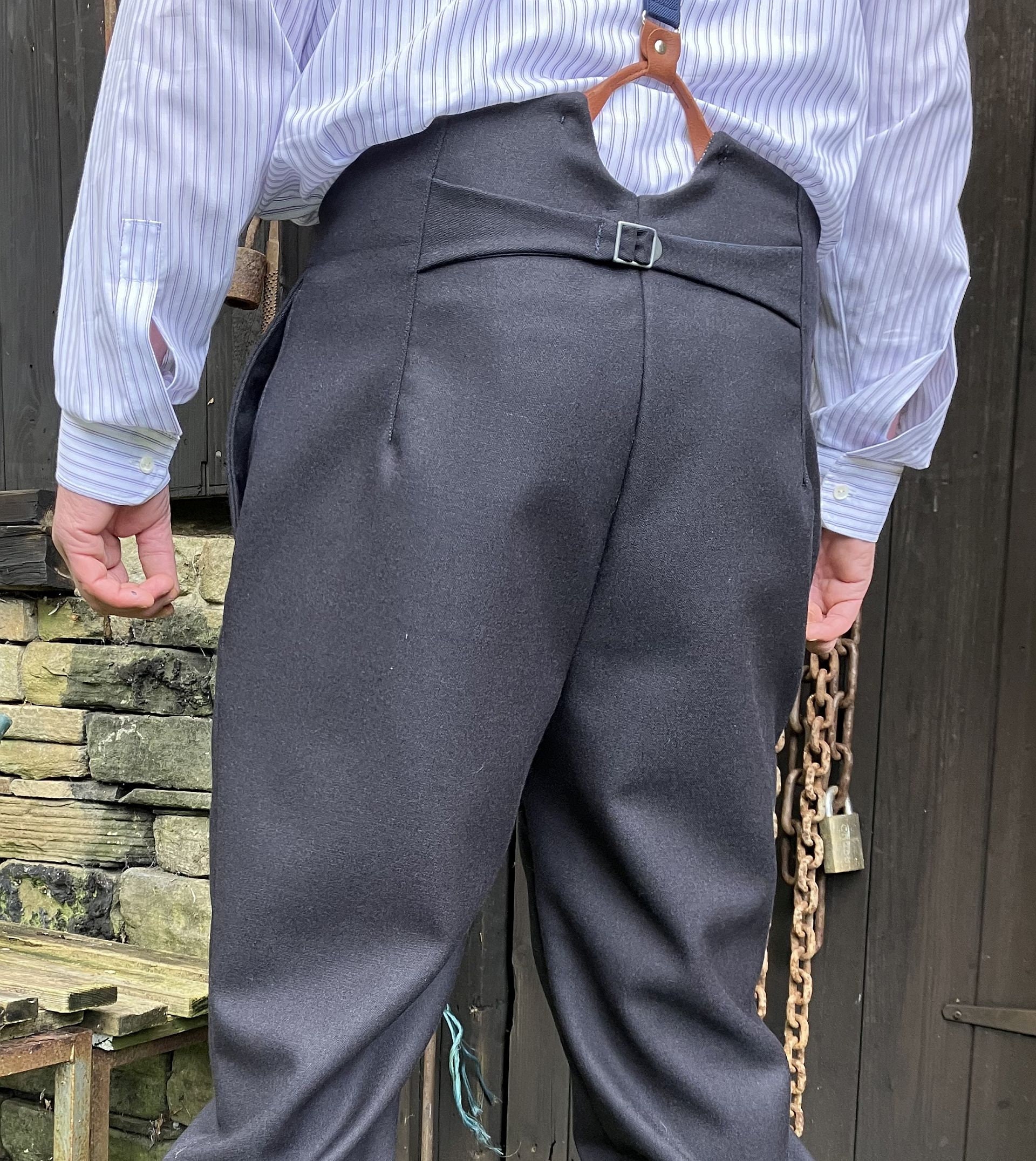 1940s Hank Fishtail Back Trousers Revival Beige Chino Cotton High Waist  Pants  eBay