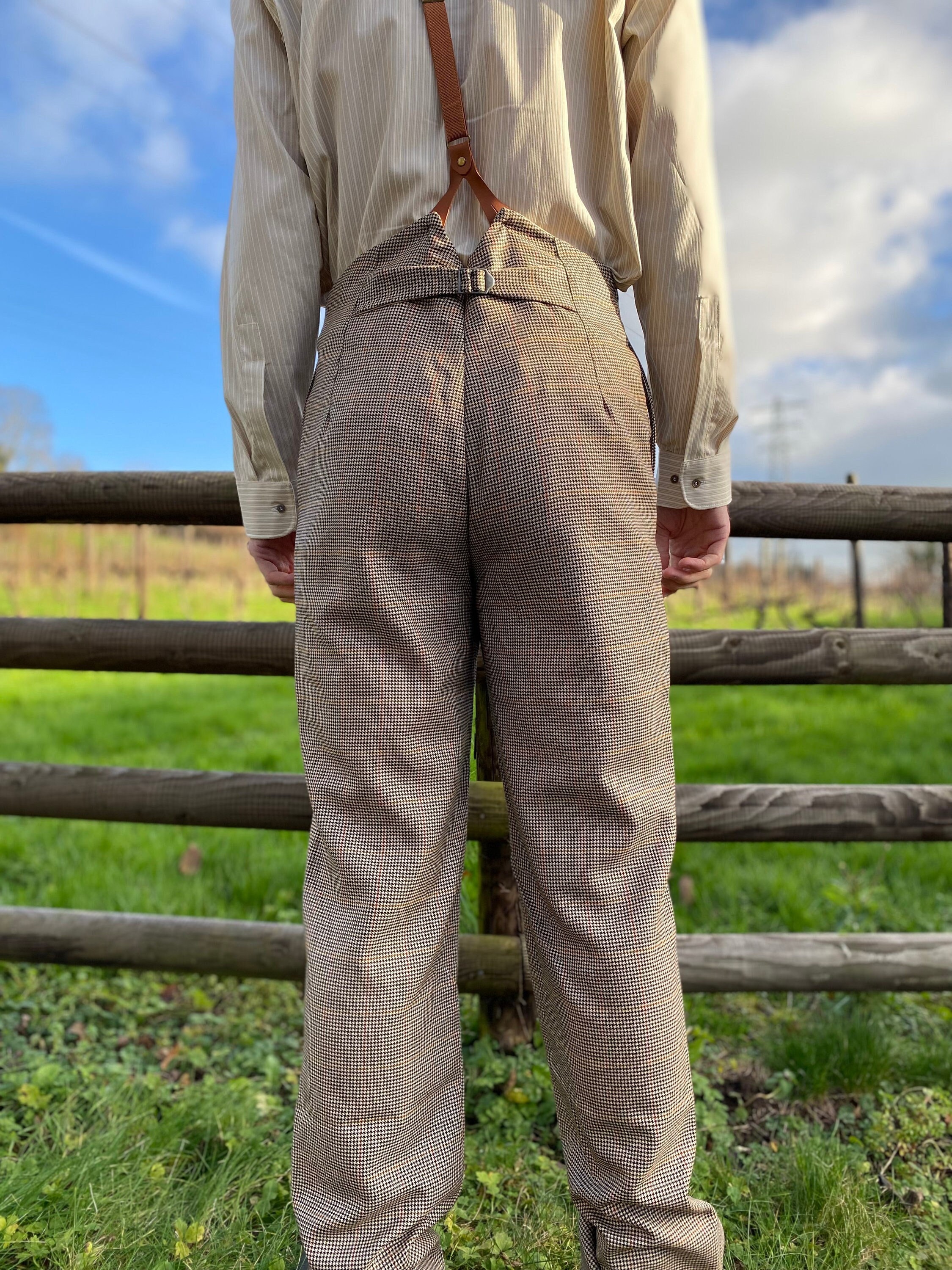Men's High Waist Trousers in Wool Check 