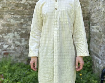 Men's soft cotton nightshirt, cream with khaki check