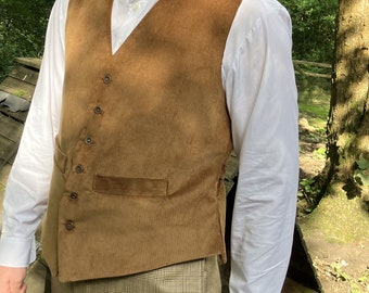 Last one - medium - Tan corduroy waistcoat with corduroy back and cotton ticking lining