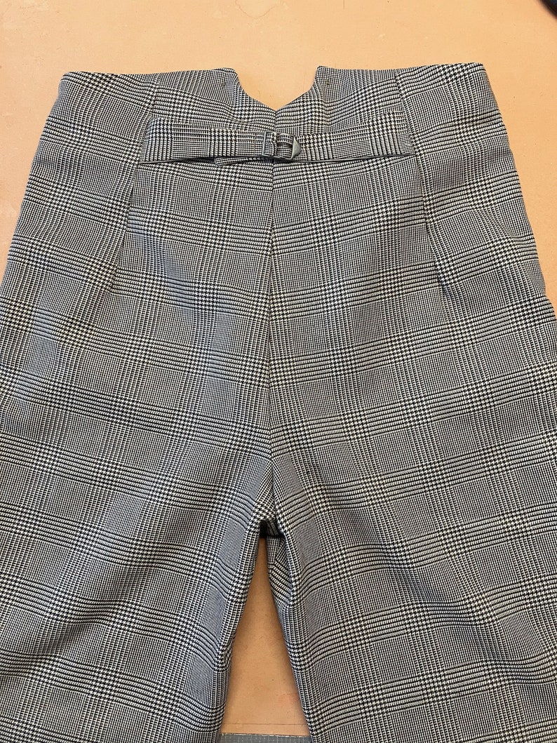 Men’s Steampunk Pants & Trousers     Mens high waist Prince of Wales wool check trouser button fly and brace buttons  AT vintagedancer.com