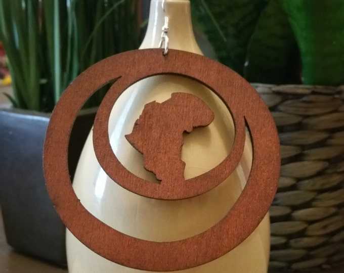 Large AFRICA Wood Earrings Jewelry Hand Painted Wooden Afro Etsy