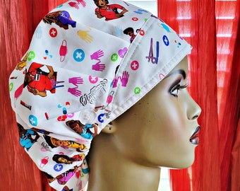 Scrub Caps for Women, Satin Lined Fabric, Women Hair Graduation, Ponytail Bouffant Medical, Healthcare Nurse Dentist Anesthesia, Hand Sewn