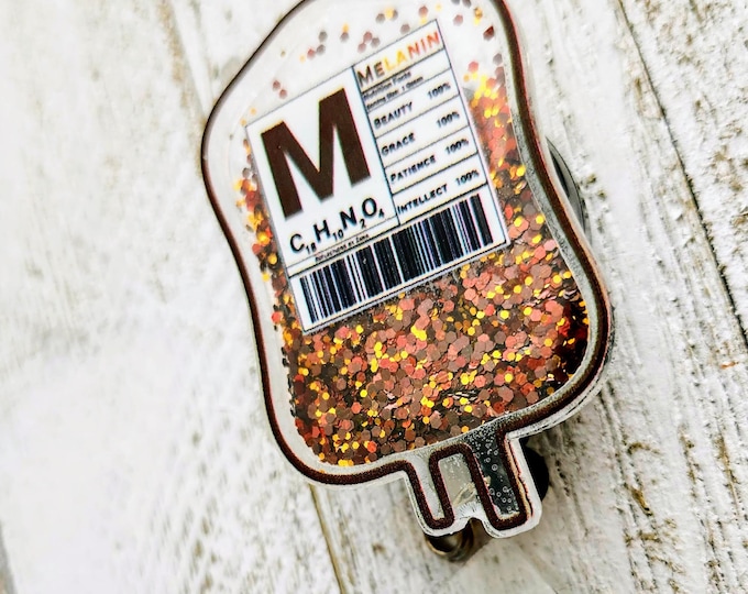 Glitter IV Bag Retractable ID Holder, Cool Badge Reel, Friend Buddy Patch, Medicine School Nursing Clip, Melanin Lanyard, Juneteenth Pride