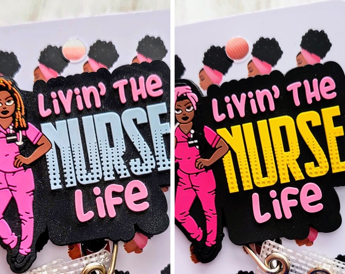 Livin The Nurse Life Badge Reel, Retractable ID Holder, Black Nurse Badge Reel, Healthcare