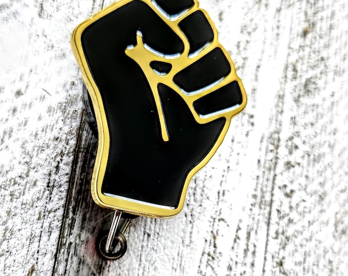 Fight Injustice Badge Holder, MLK History Power, Equal Rights, Social Justice Rally Pin, Vote Activism ID Reel, Black Fist, Juneteenth