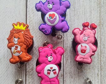 All 4 Care Bears Lanyard, Retractable ID Holder, Animal Badge Reel, 80's Nostalgia, Dog Clip, Puppy, Pet, Cat