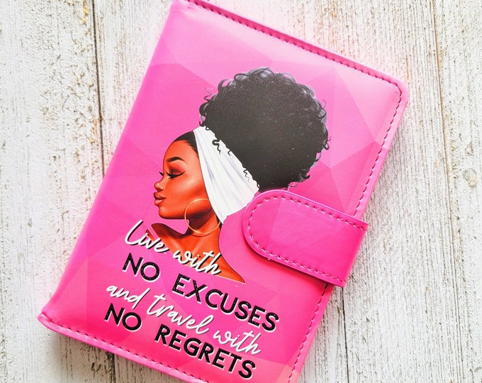 Live With No Excuses Passport Cover, African American Girls Trip ID, Black Girl Magic, RFID Protection