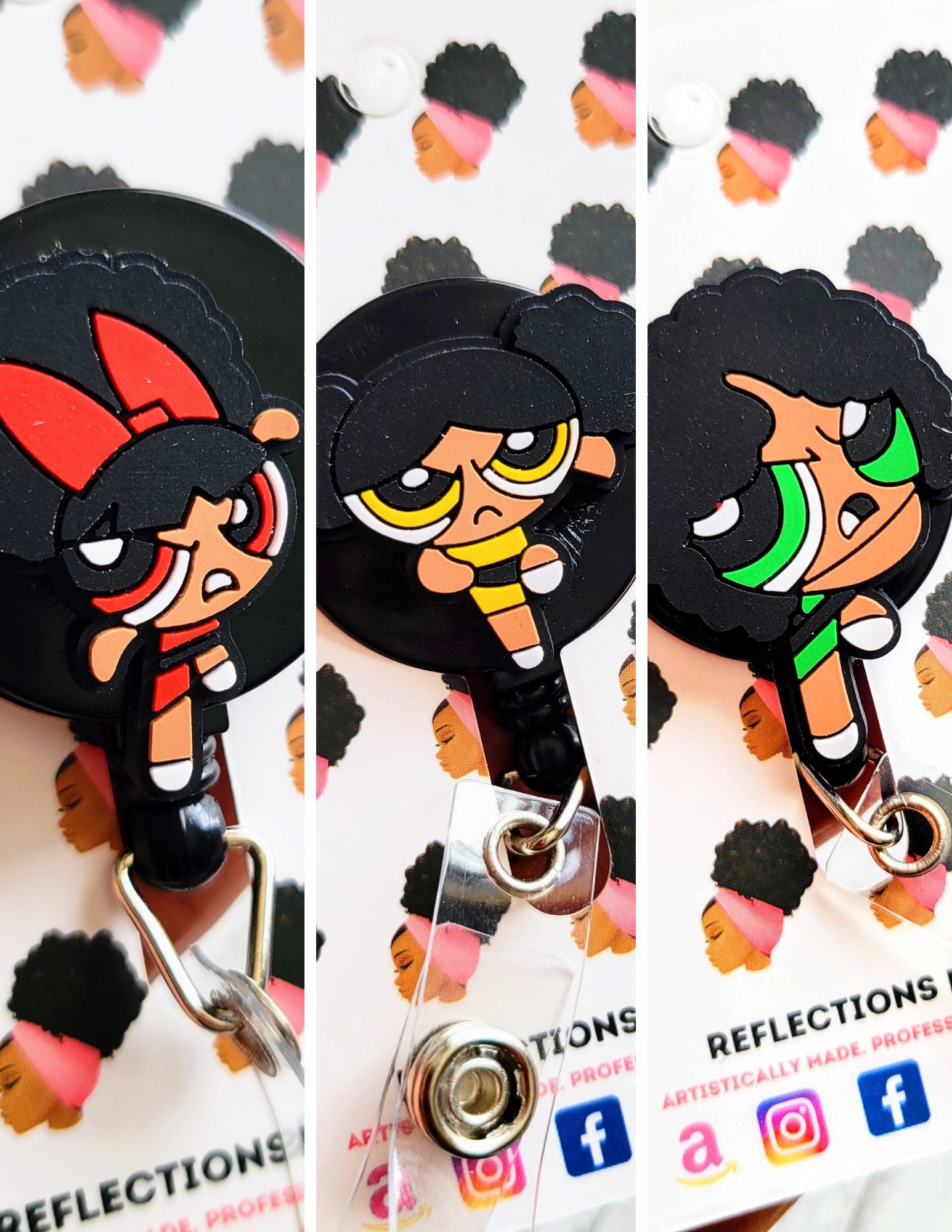 Powerpuff Girls Badge Reel, Black Nurse Clip, Retractable ID Holder, Girl  Power PVC Buddy Patch, African American, Scrubs Appreciation