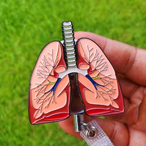 Enamel Lung Badge Reel. Anatomy Cross-Section Respiratory Therapist Nursing Lanyard
