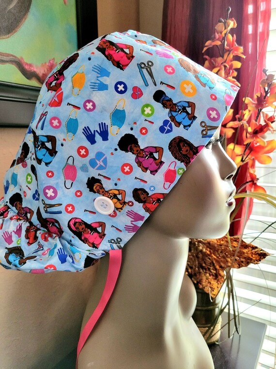 African American Scrub Caps for Long Hair Satin Lined Scrub - Etsy