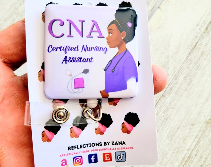 African American CNA Badge Reel, Retractable ID Holder Lanyard