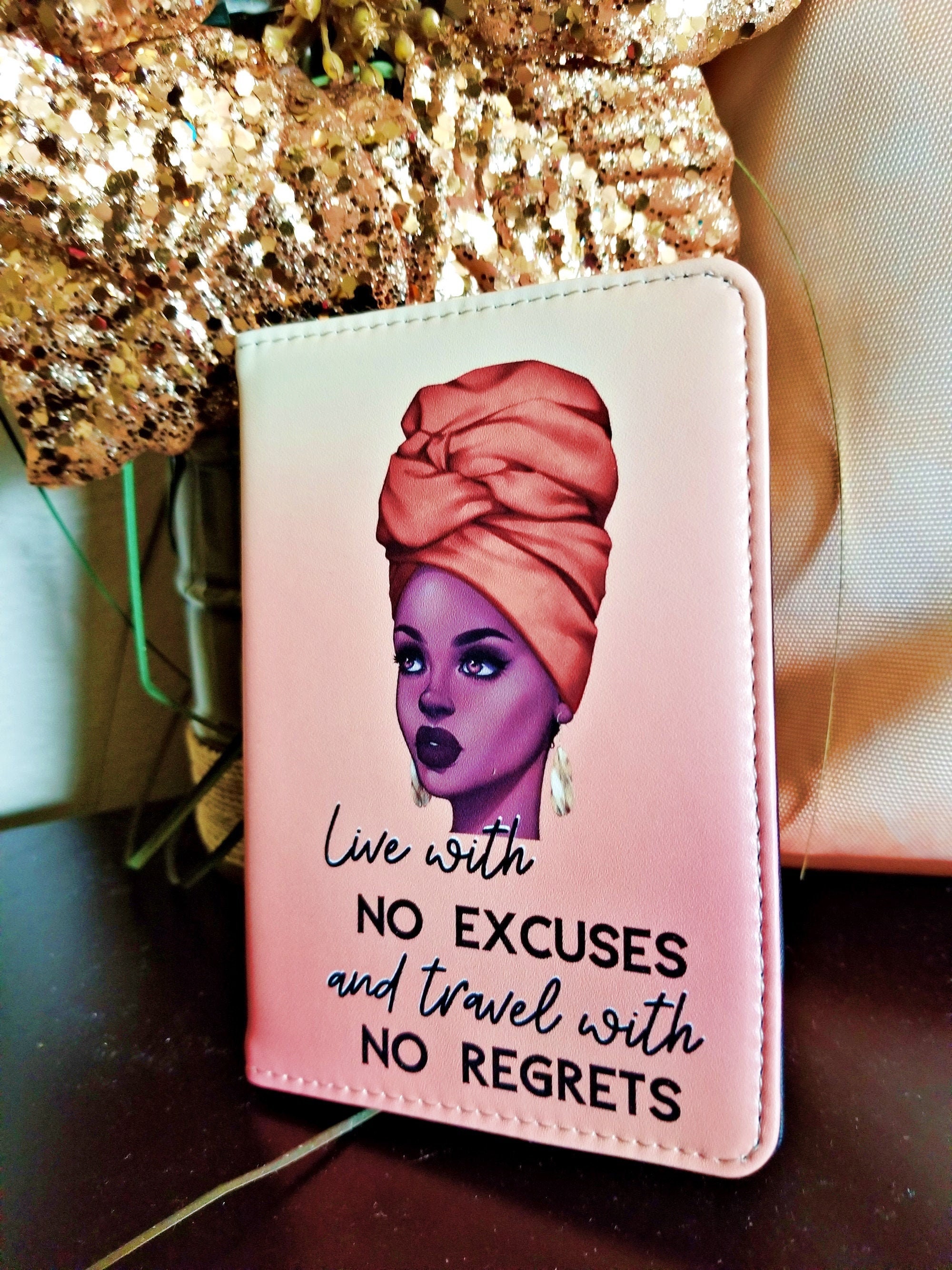 Gold Passport Cover With Headwrap Natural Hair African American