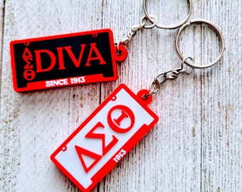 DST Keychains, Delta Sigma Theta Paraphernalia, J13, Crimson and Cream, Howard University, License Plate, Crossing Season