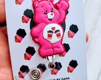 Pink Health Care Bears Lanyard, 80's Nostalgia Animal Badge Reel, Nurse Retractable ID Holder, Dog, Puppy, Baby, Pet, Cat