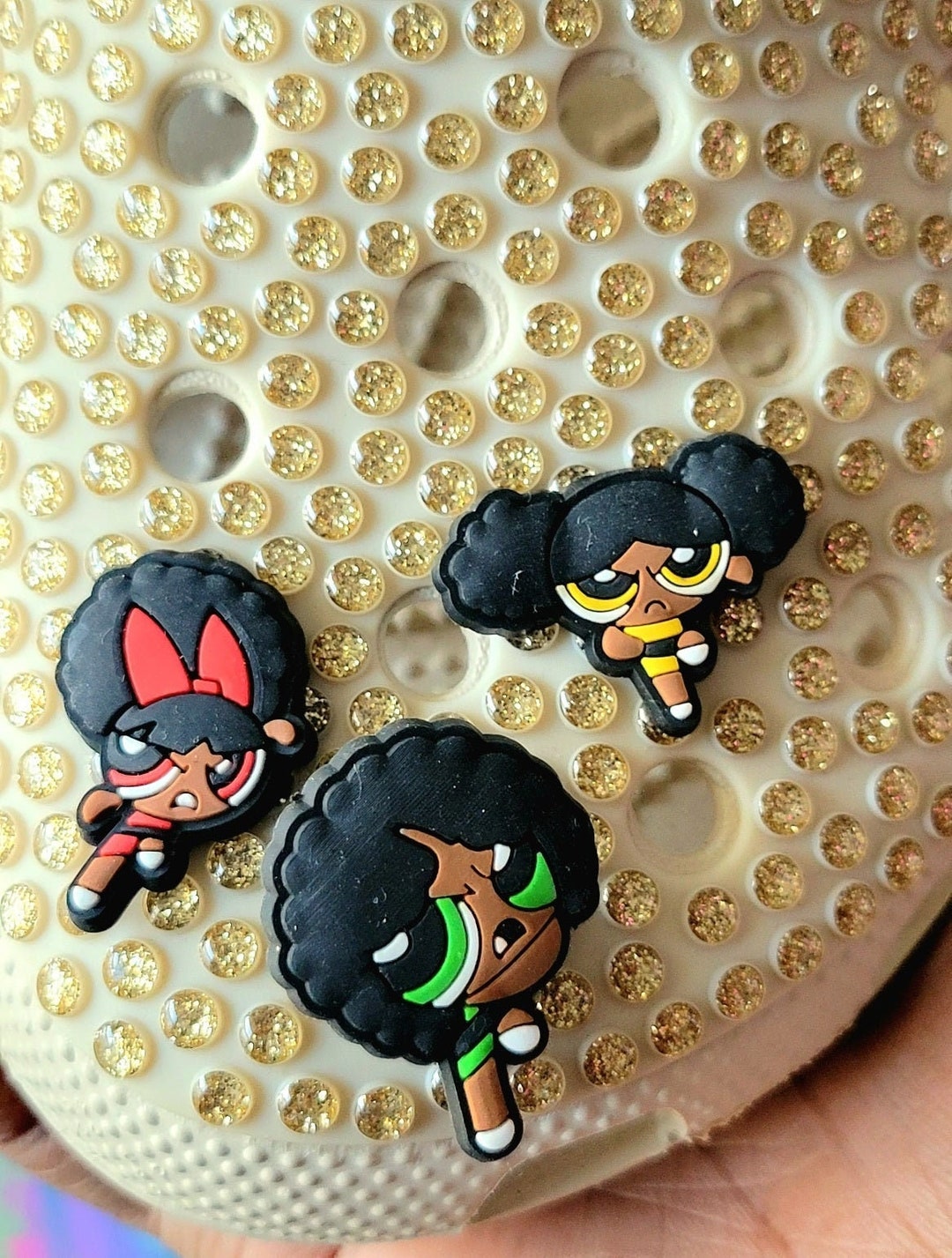 Black Power Puff Girls, Jibbitz, Nurse Shoe Charm, Powerpuff Girls