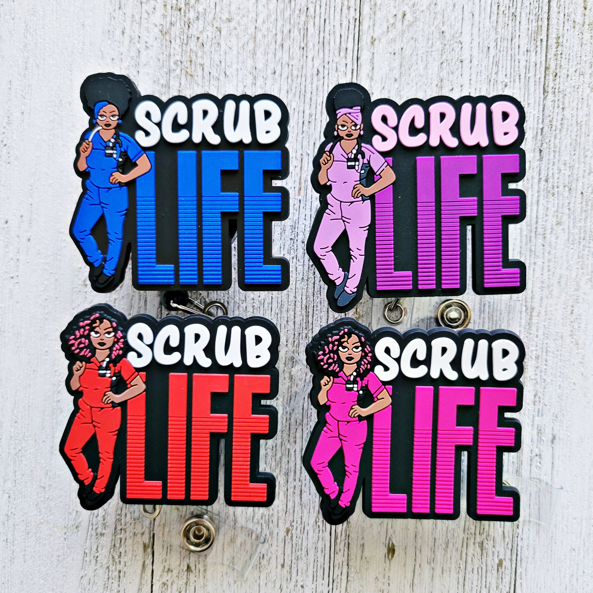 African American Scrub Life Badge Reels, Mocha Nursing ID Holder