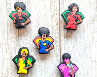 African American Shoe Charm, Nurse Shoe Charm for Clogs, Scrub Life, Healthcare Gift