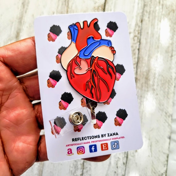 Anatomical Heart Retractable Badge Reels, Cardiovascular ID Badge