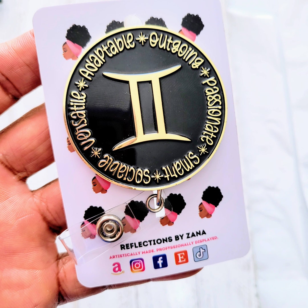 Gemini Zodiac Badge Reels, Astrology Sign ID Holder, Constellation Clip