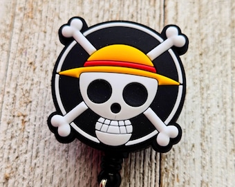 Portatarjetas de identificación con forma de calavera pirata de personaje de anime, mosquetón, seguro para enfermeras en resonancia magnética, ideal para cosplay.