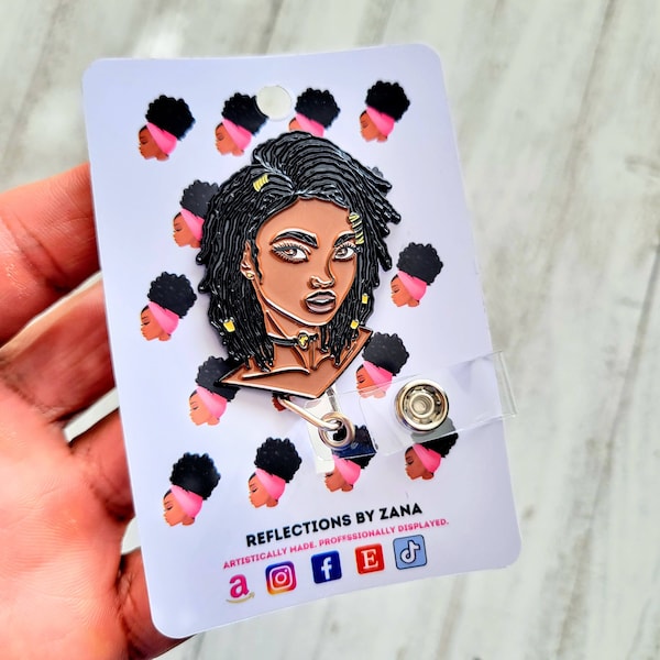 Locs Woman Badge Reels, Teacher Lanyard, African American Badge Holder, Gifts for Teachers, Black Girl Art ID Badge, Cute Badge Reels