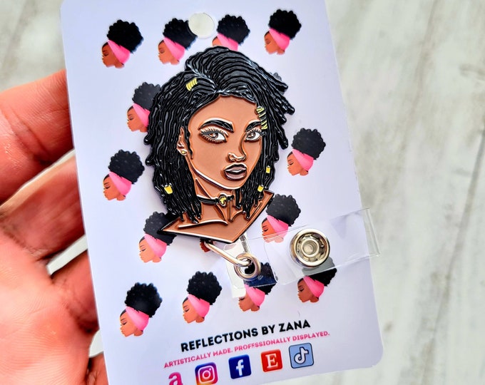 Locs Woman Badge Reels, Teacher Lanyard, African American Badge Holder, Gifts for Teachers, Black Girl Art ID Badge, Cute Badge Reels