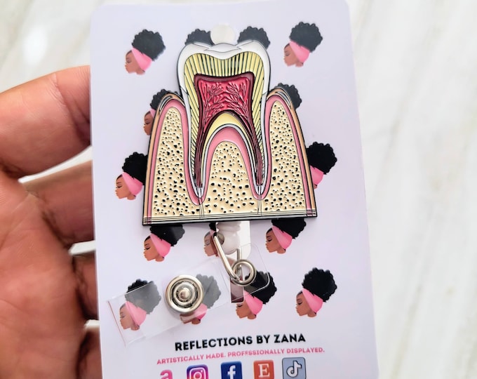 Cool Enamel Tooth Badge Reel, Dentist Retractable ID Holder, Healthcare