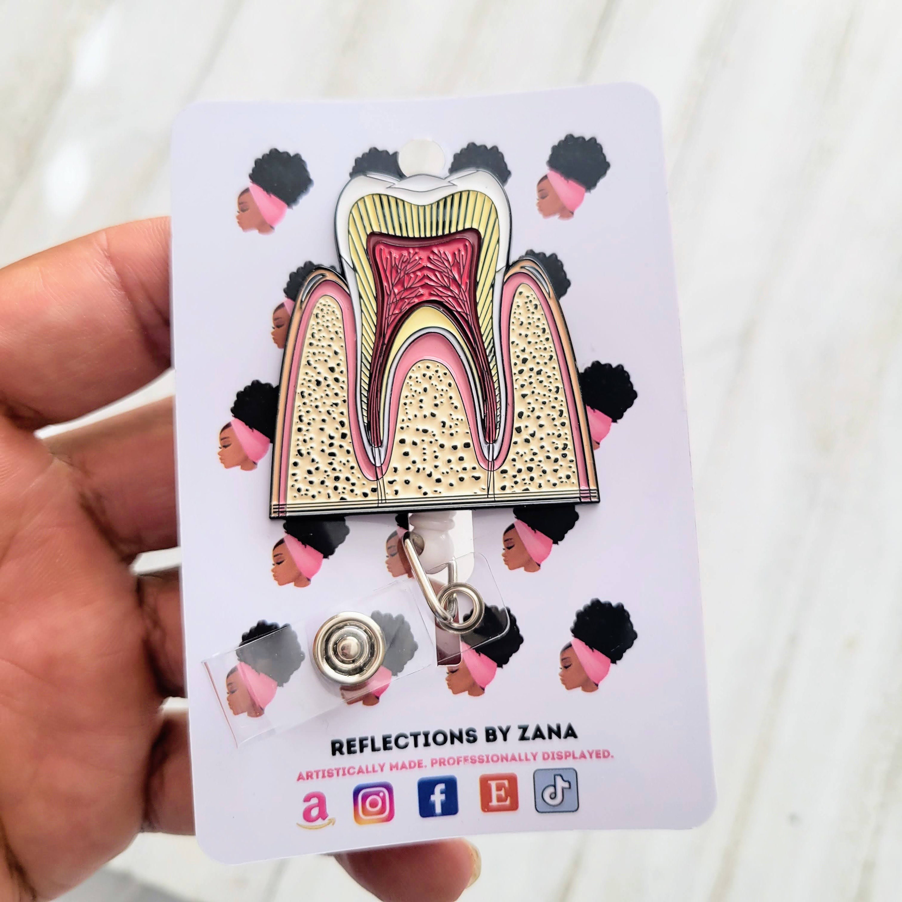 Cool Enamel Tooth Badge Reel, Dentist Retractable ID Holder