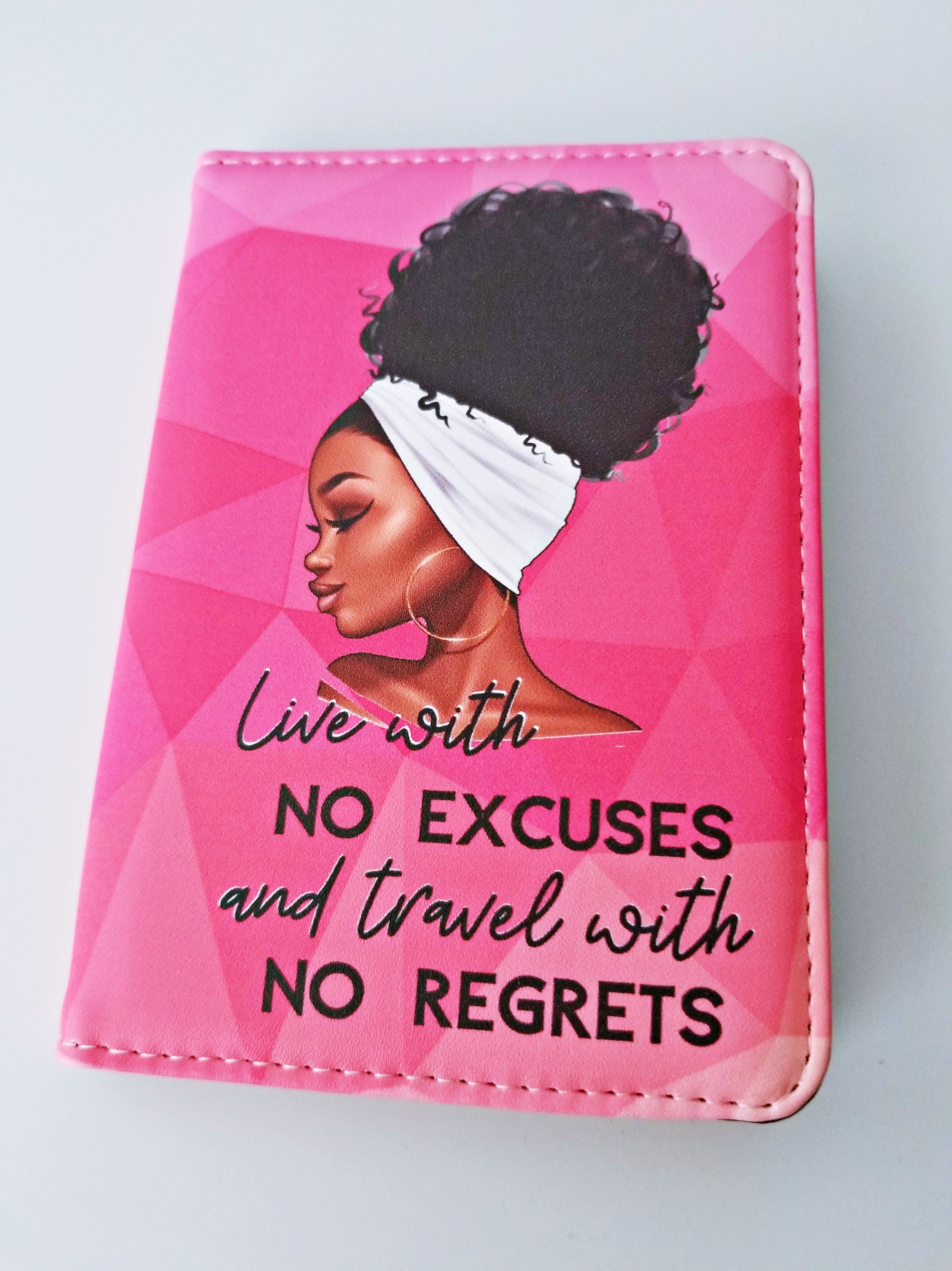 Pink Passport Cover Travel With No Regrets With White Head Wrap